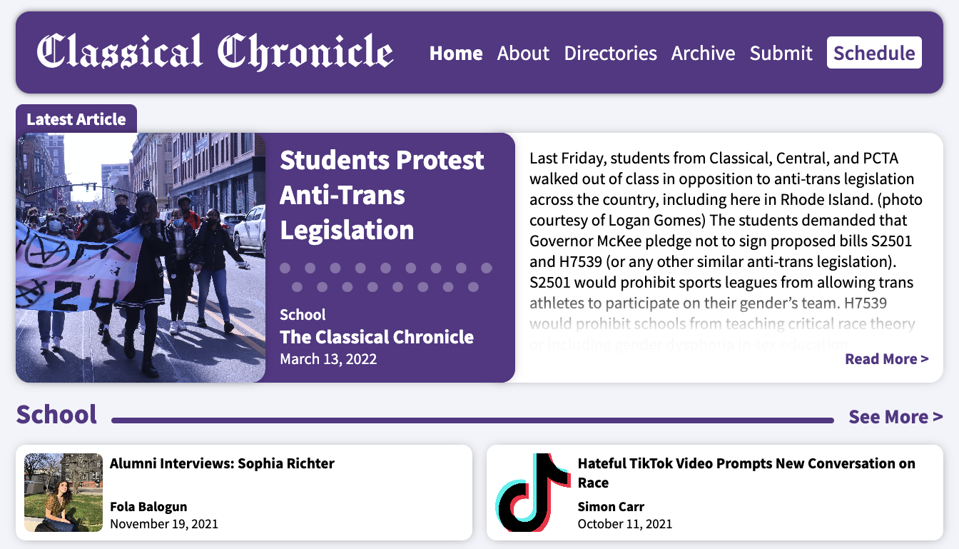 Screenshot of the Classical Chronicle homepage after the redesign. See [below](#pre-redesign) for more what it looked like before the redesign.